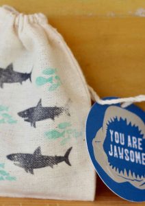 Everyday Party Magazine, Simple Shark Themed Favor Bags, Shark Week, Xyron, Stamper, DIY, Party Favor