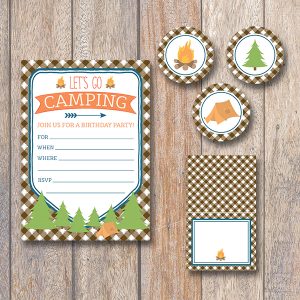 Camping Theme Party Decorations and Invitations