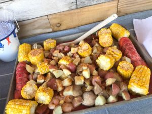 Make this simple and delicious seafood bake for guests or for family! #Recipe #LowCountryBoil #SeafoodBake