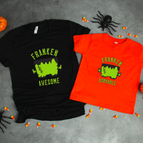 Make this Franken Awesome Halloween Shirt! Get the cut file on the blog #Halloween #Frankenstein #DIYShirt #CricutMade