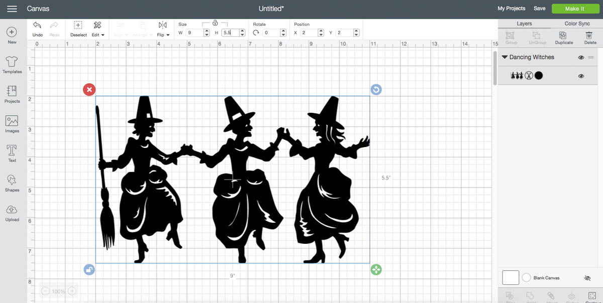 Cricut Design Space Screen Shot Dancing Witches