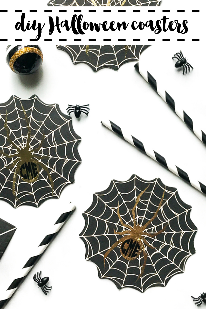 DIY Halloween Coasters Monogrammed Spider Coasters Spiders Paper Straws