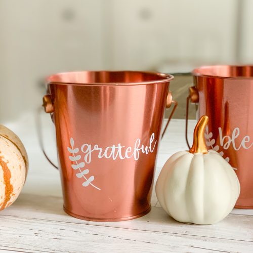 Copper Bucket with Blessed Vinyl White Pumpkins