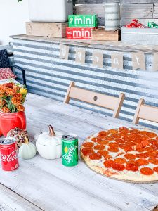 Fall Table with Pizza and Coca Cola and Sprite