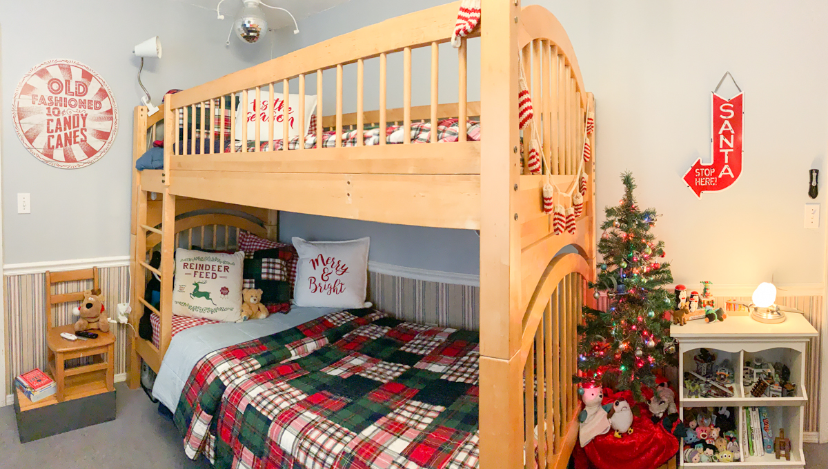 Pottery Barn Kids Bunk Beds with holiday bedding