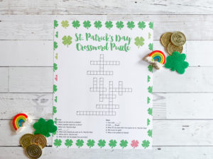 St. Patrick's Day Crossword Puzzle Shamrocks Gold Rainbows