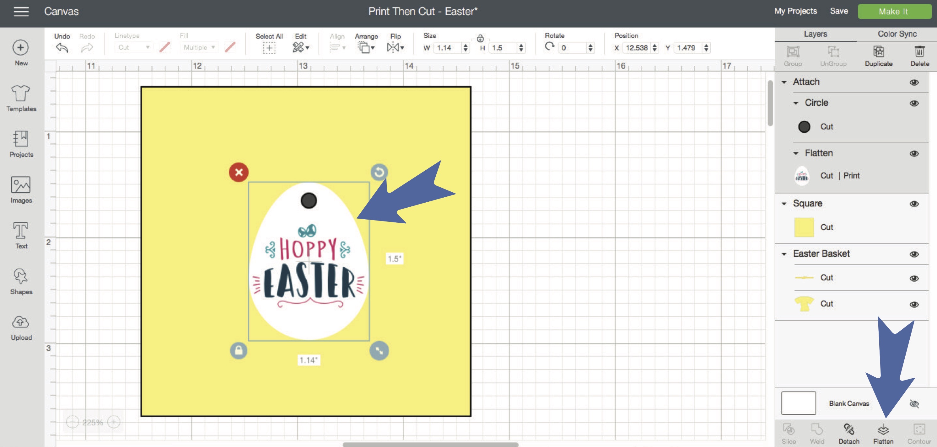 Cricut Design Space Screen Shot Easter Egg on Yellow Background