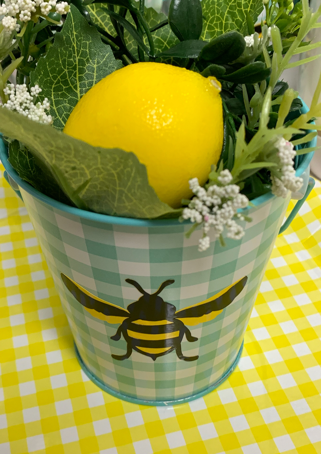Martha Stewart Celebrations Gingham Bucket Lemon 