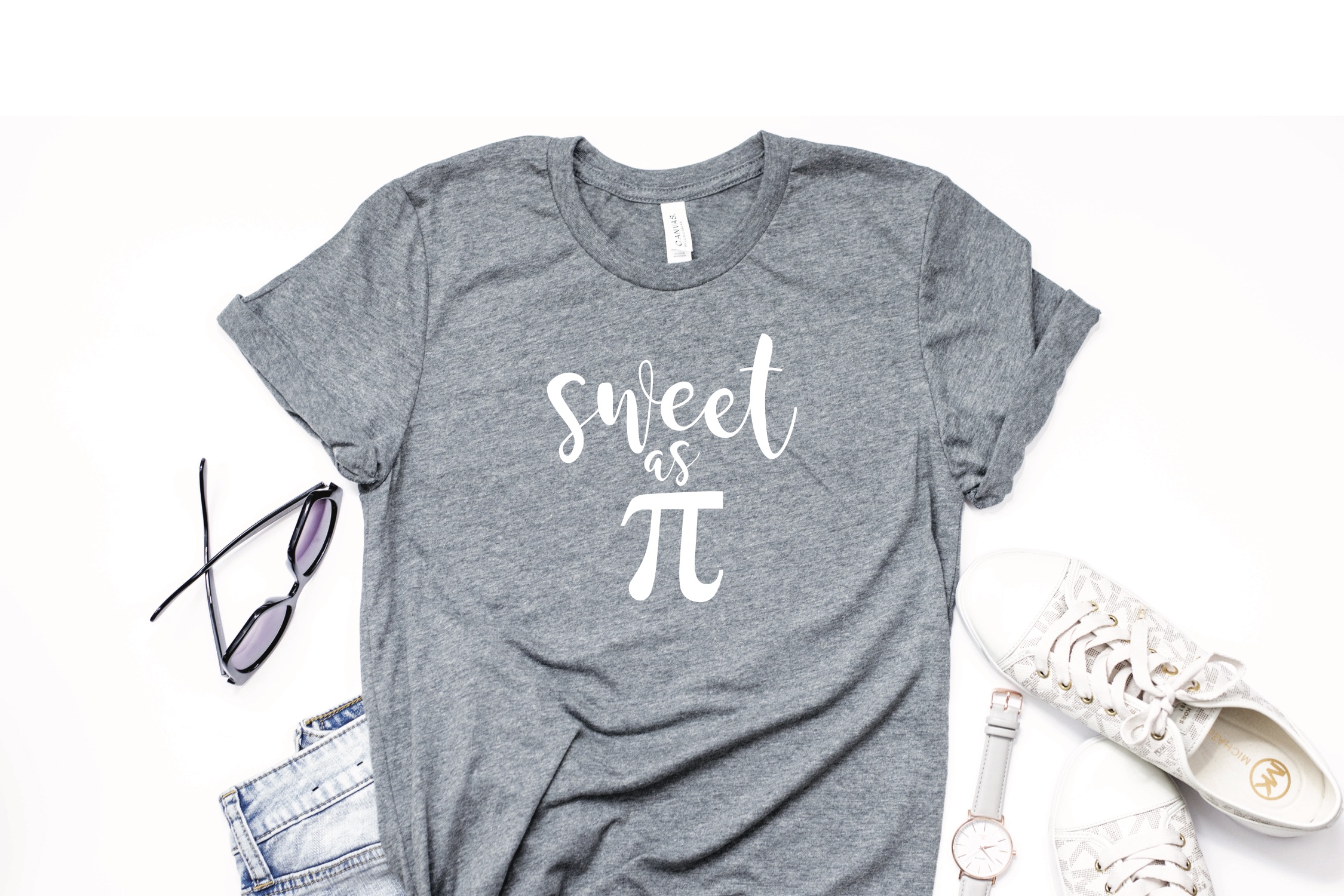 Sweet as Pi Shirt Grey Shirt Sunglasses Watch Sneakers