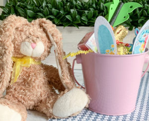 Brown Stuffed Bunny Pink Easter Bunny Bucket
