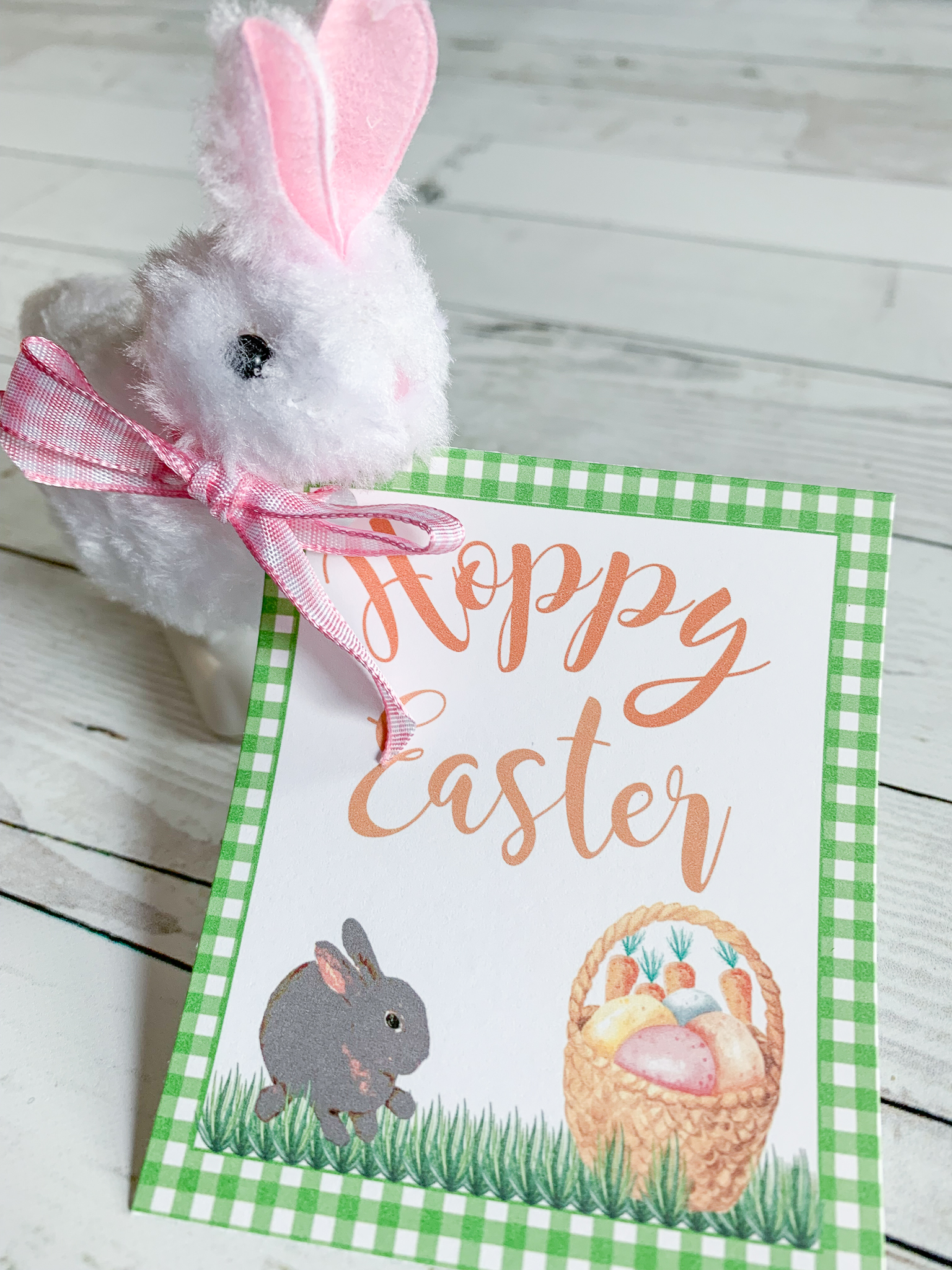 Hoppy Easter Printable Tag White Toy Rabbit