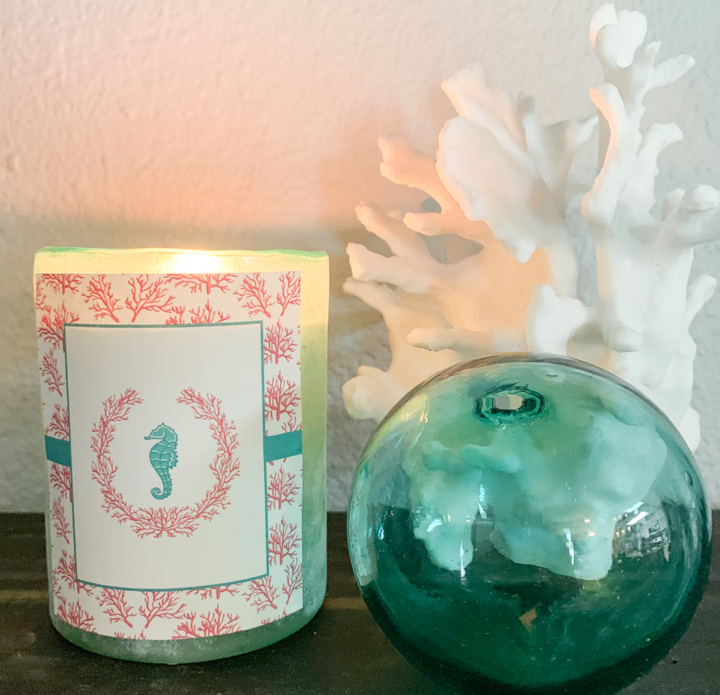 Seahorse and Coral Candle Sea Glass Coral