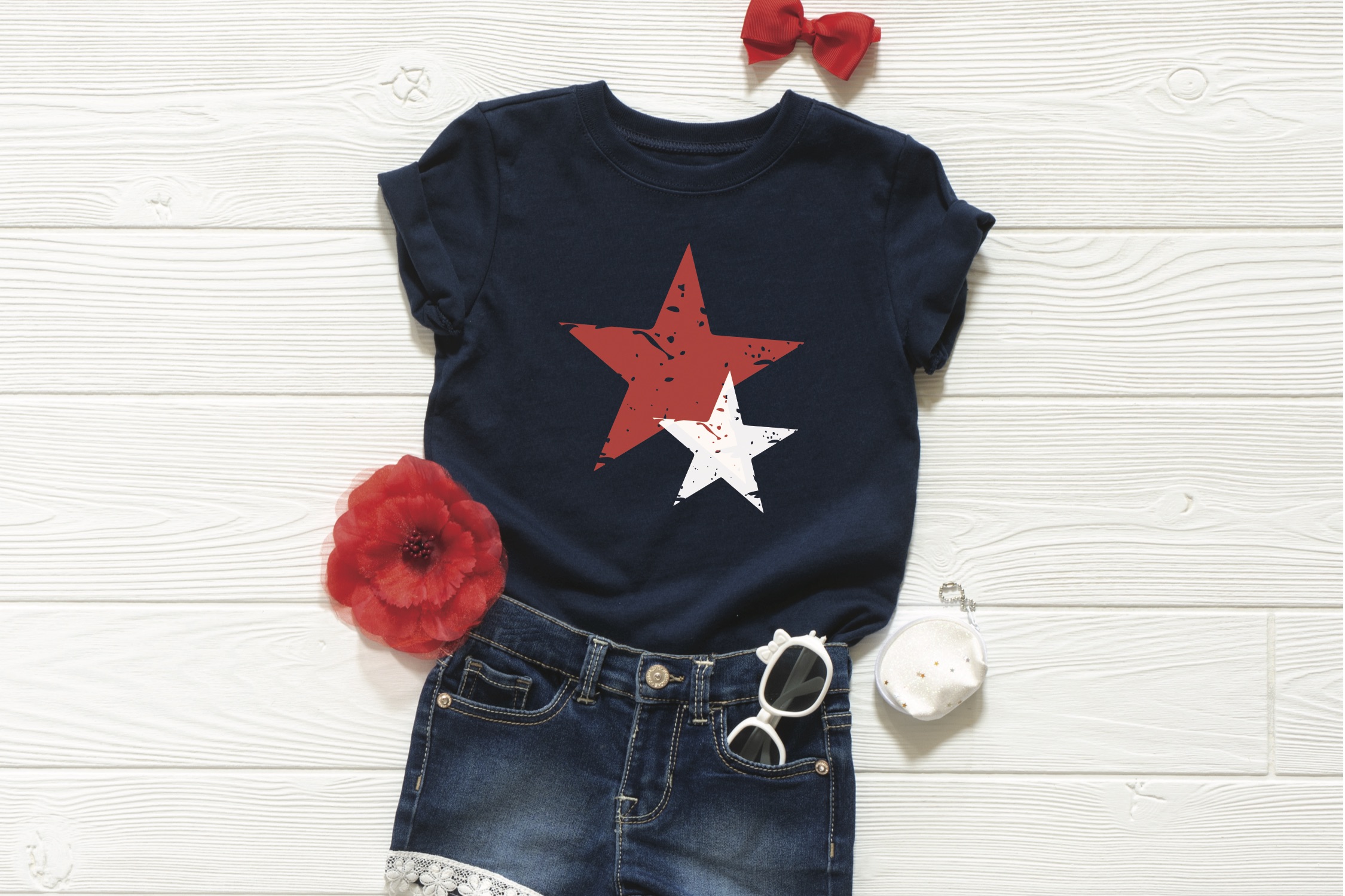Red White Blue Star Shirt Flower Sunglasses