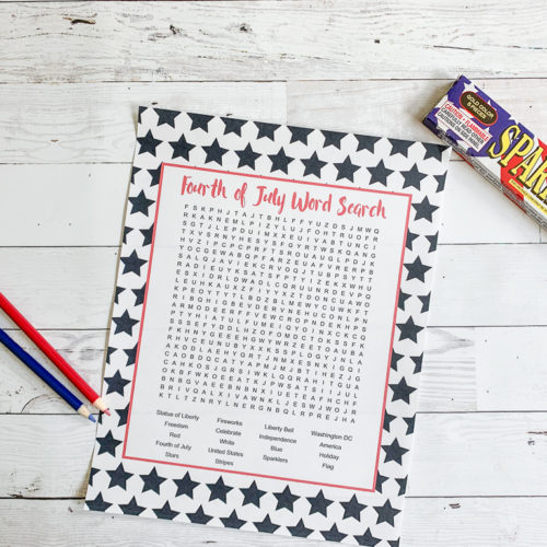 Fourth of July Word Search Sparklers Colored Pencils