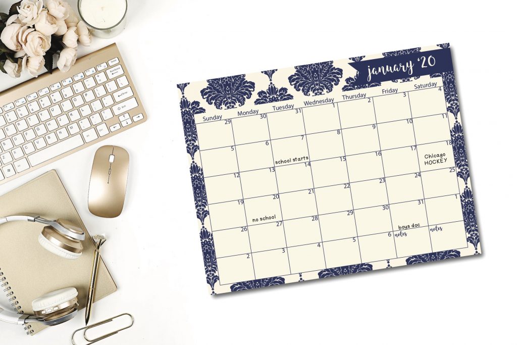January 2020 Calendar Sheet
