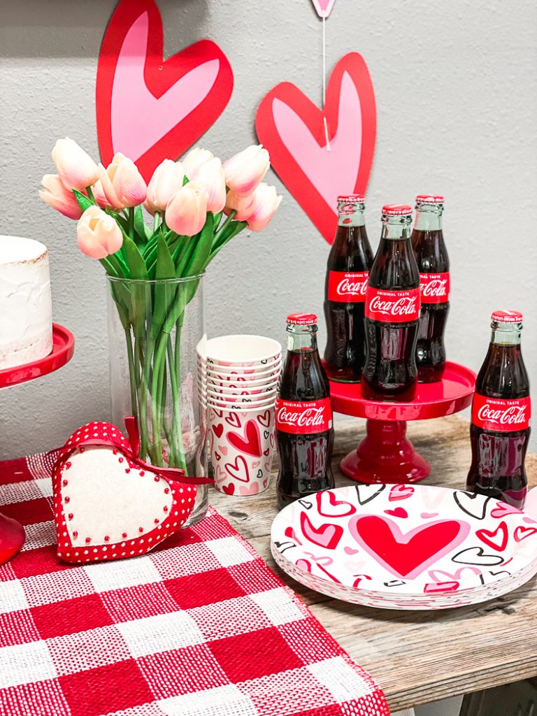 Coca Cola Bottles Valentine's Day Plates Flowers