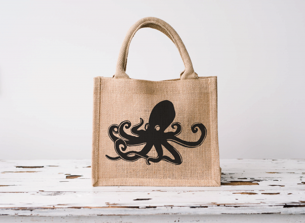 Burlap Octopus Tote Bag
