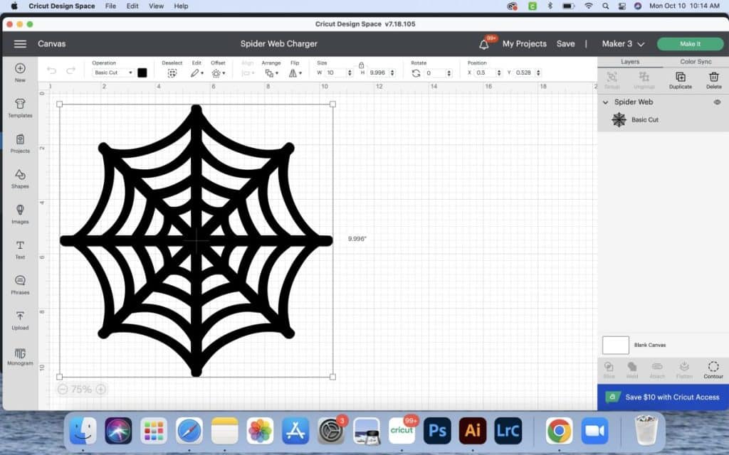 Cricut Design Space Screen Shot Spider Web